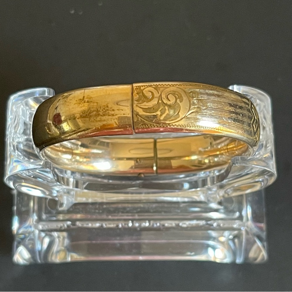 Vintage E.J.Co. Gold filled Engraved Monogram Bangle Bracelet - Picture 7 of 12